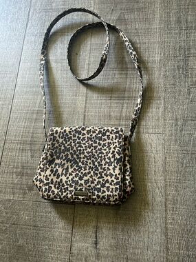 Leopard Print Crossbody Shoulder Bag - Tan/Black